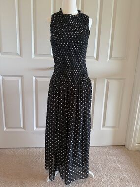 Endless Rose Black and White Polka Dot Smocked Maxi Dress - Size XS